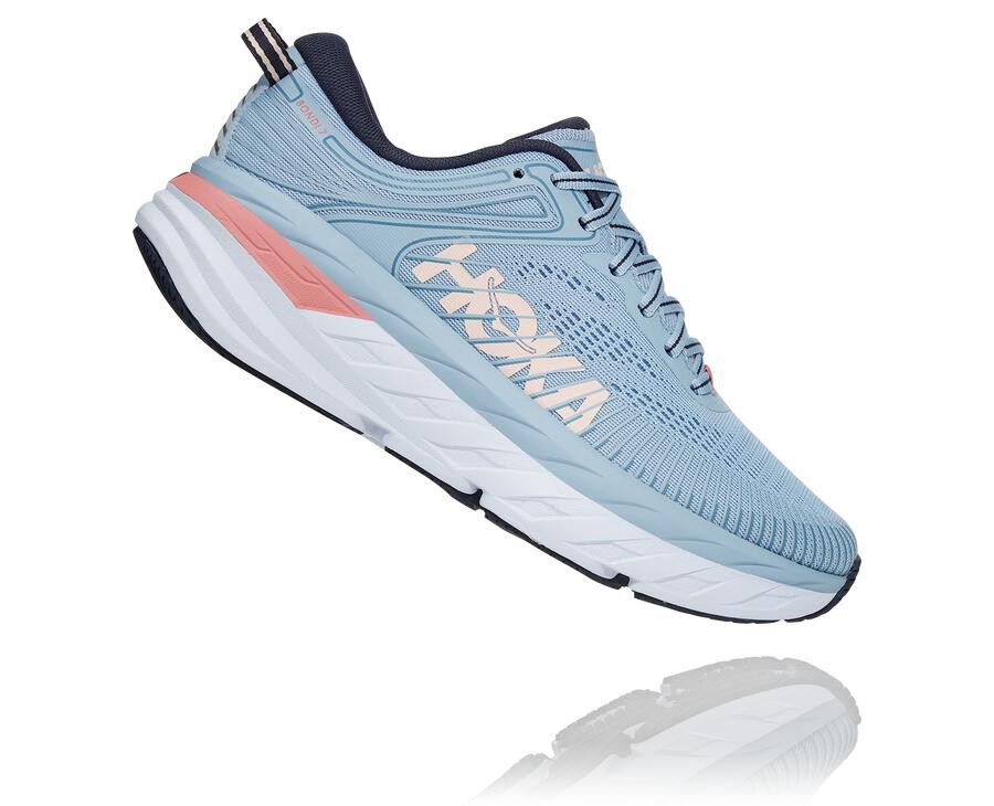 Hoka One One Womens Running Shoes - Bondi 7 - Blue - JRBZ91856